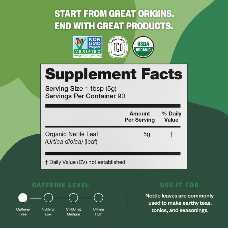 FGO Organic Nettle Leaf Loose Tea, Cut and Sifted, Caffeine Free, 4oz Resealable Bag, Packaging May Vary (Pack of 1) - Image 4